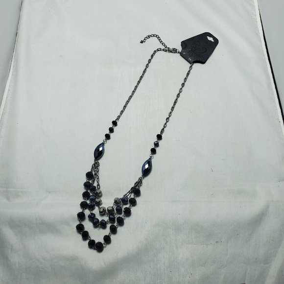 Hematite antique silver  link chain pewter/ silver beaded 3 row layered necklace - Picture 4 of 7